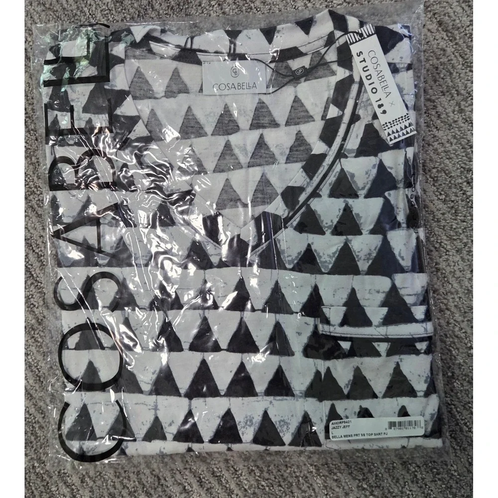 Cosabella Studio 181 Mens Pajama Set Black White Geometric Triangle Sleepwear